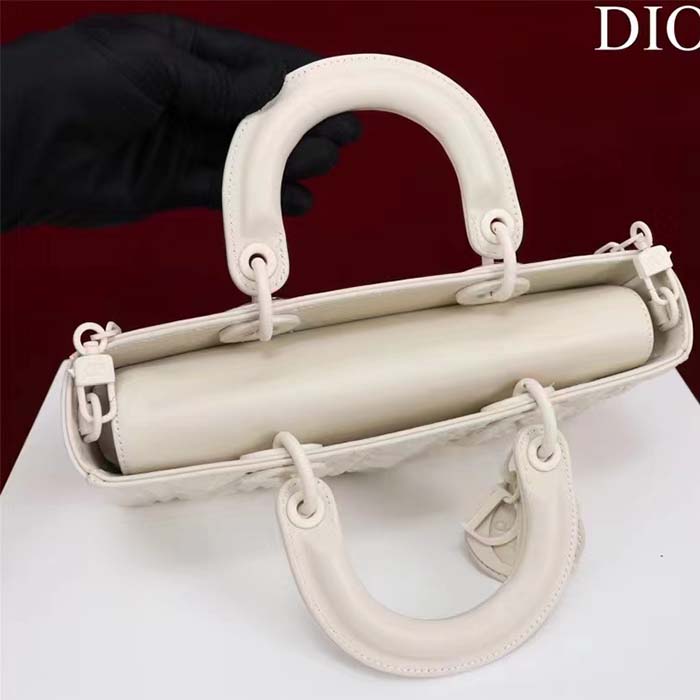 Dior Women CD Medium D-Joy Bag Latte Cannage Calfskin Diamond Motif