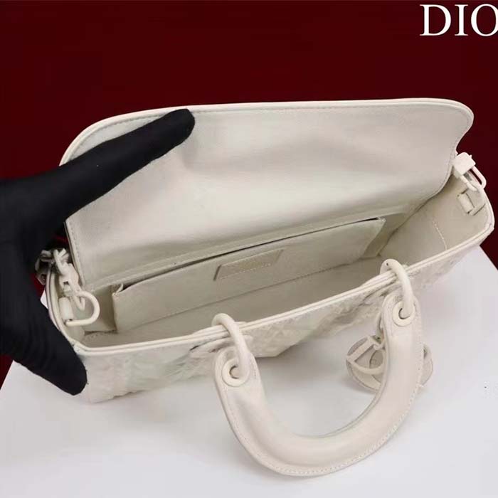 Dior Women CD Medium D-Joy Bag Latte Cannage Calfskin Diamond Motif