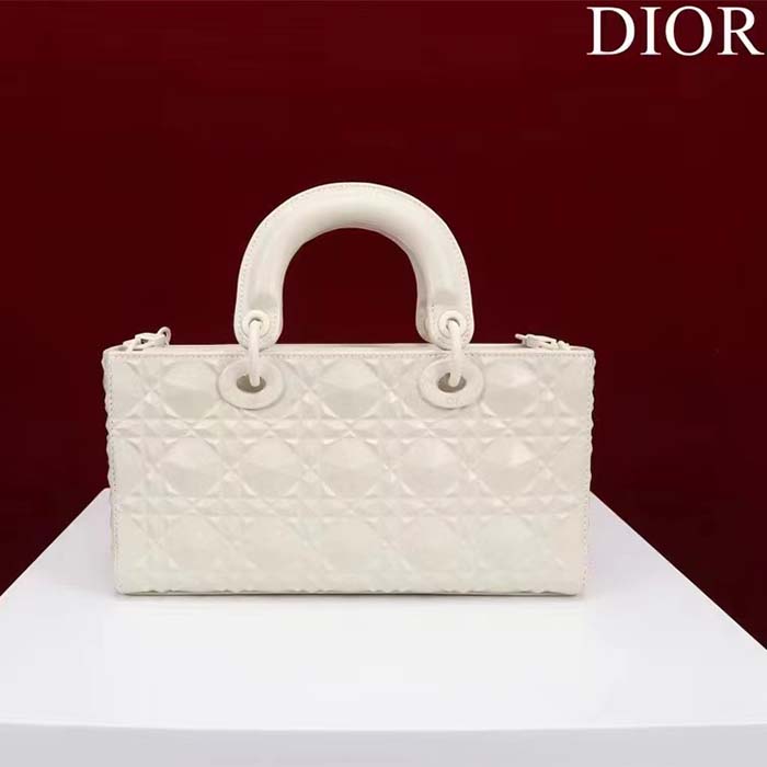 Dior Women CD Medium D-Joy Bag Latte Cannage Calfskin Diamond Motif