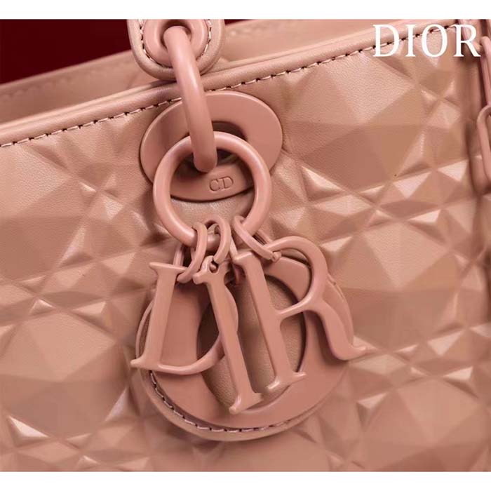 Dior Women CD Medium D-Joy Bag Rose Des Vents Cannage Calfskin Diamond Motif