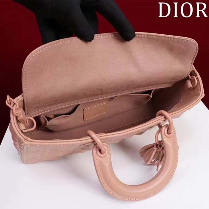 Dior Women CD Medium D-Joy Bag Rose Des Vents Cannage Calfskin Diamond Motif