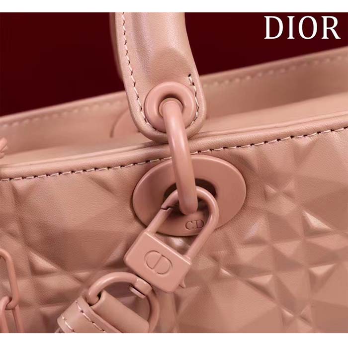 Dior Women CD Medium D-Joy Bag Rose Des Vents Cannage Calfskin Diamond Motif
