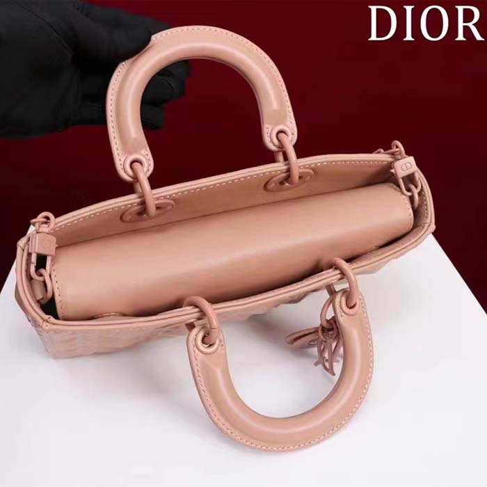 Dior Women CD Medium D-Joy Bag Rose Des Vents Cannage Calfskin Diamond Motif