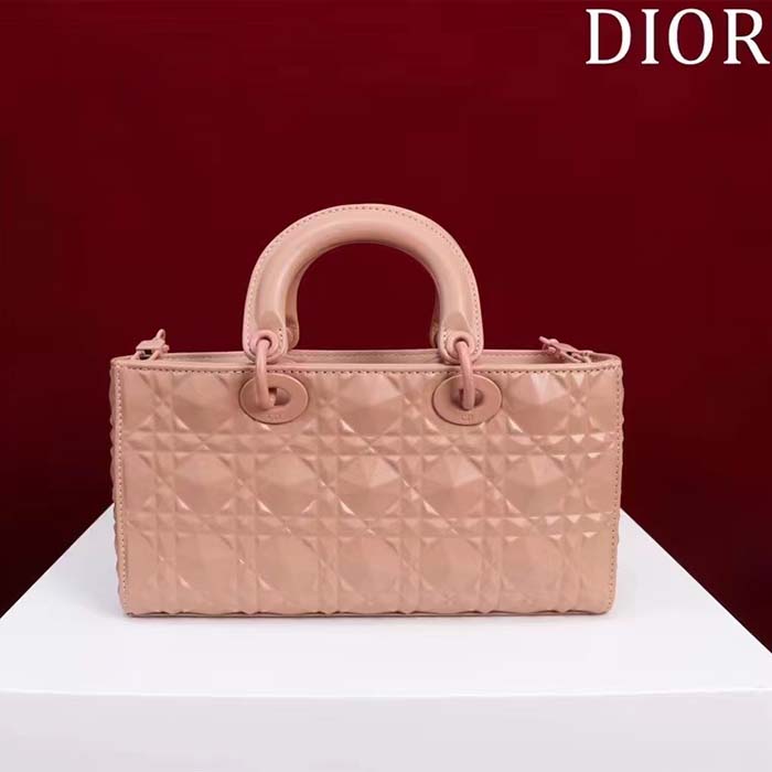 Dior Women CD Medium D-Joy Bag Rose Des Vents Cannage Calfskin Diamond Motif