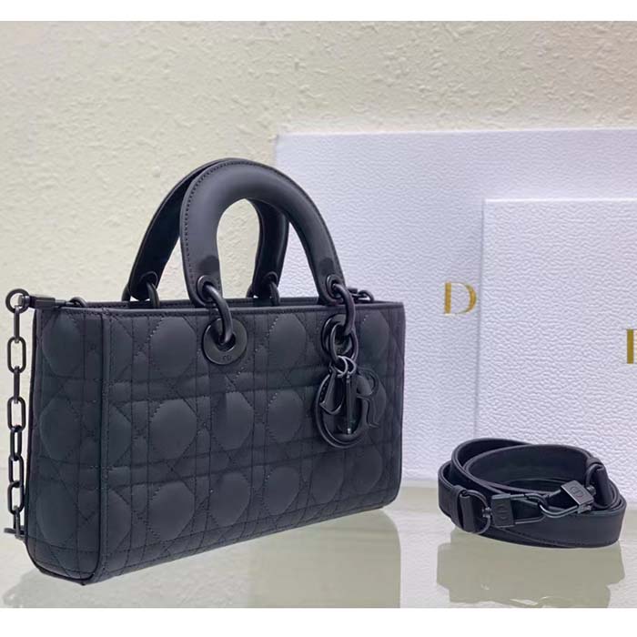 Dior Women CD Medium Lady D-Joy Bag Ultramatte Black Cannage Calfskin