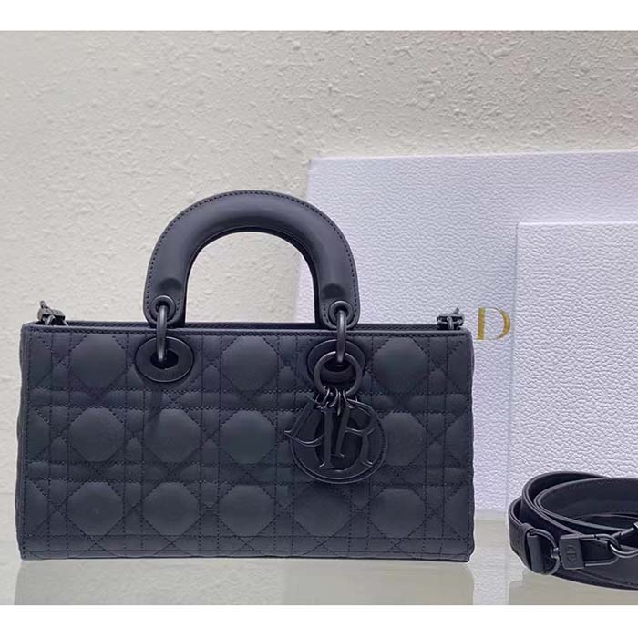 Dior Women CD Medium Lady D-Joy Bag Ultramatte Black Cannage Calfskin