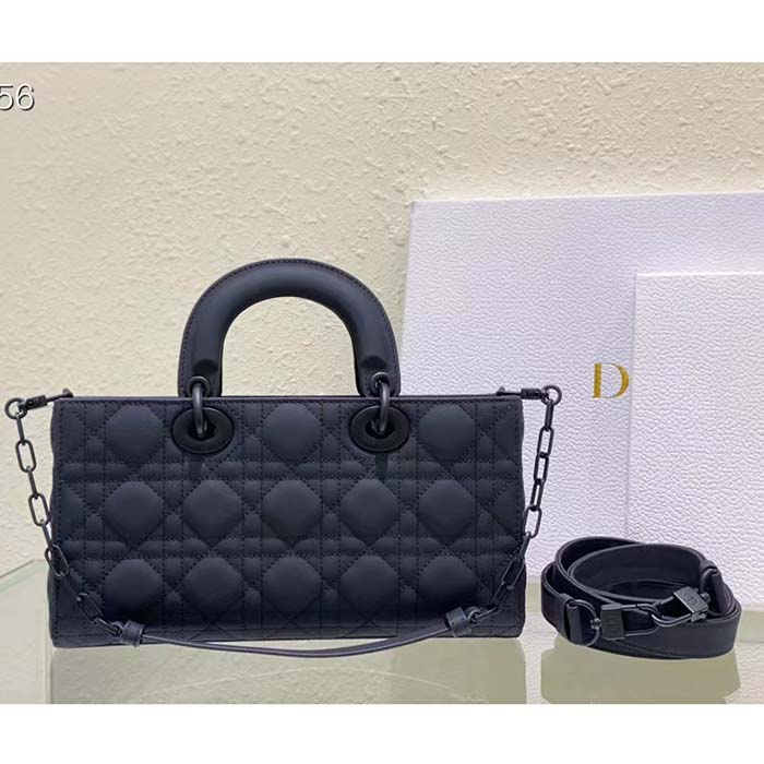 Dior Women CD Medium Lady D-Joy Bag Ultramatte Black Cannage Calfskin