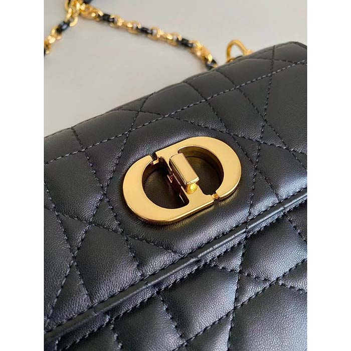 Dior Women CD Miss Caro Mini Bag Black Macrocannage Lambskin