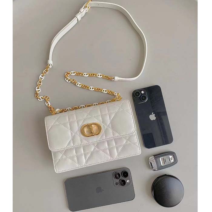 Dior Women CD Miss Caro Mini Bag Latte Macrocannage Lambskin