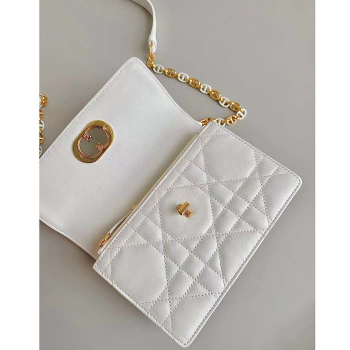 Dior Women CD Miss Caro Mini Bag Latte Macrocannage Lambskin