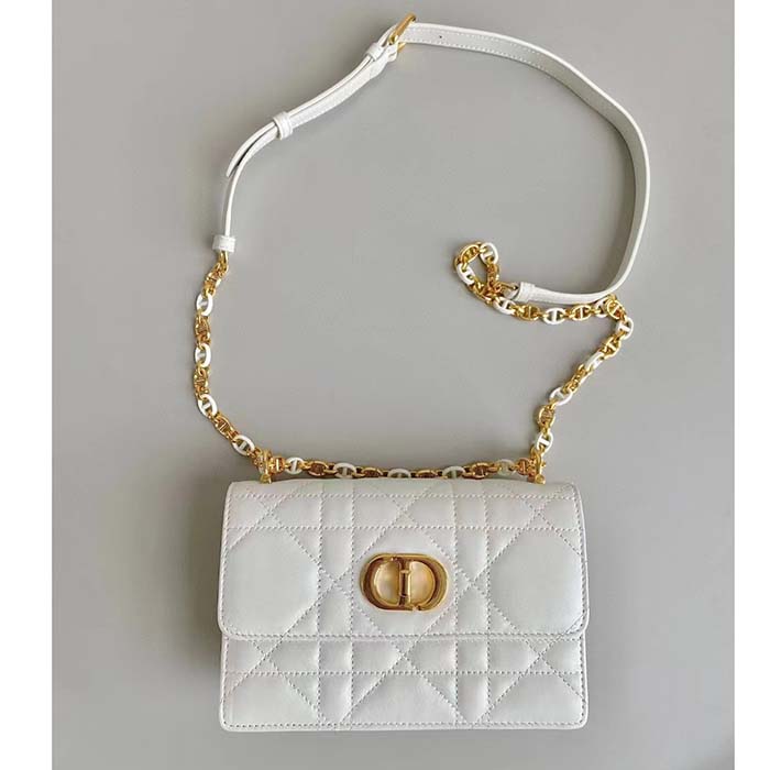 Dior Women CD Miss Caro Mini Bag Latte Macrocannage Lambskin