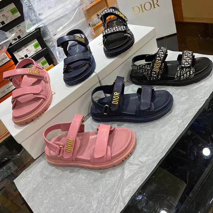 Dior Women CD Shoes DiorAct Sandal Royal Blue Lambskin Gold-Finish Metal Signature