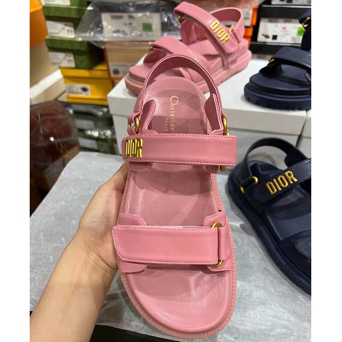 Dior Women CD Shoes DiorAct Sandal Pink Lambskin Gold-Finish Metal Signature