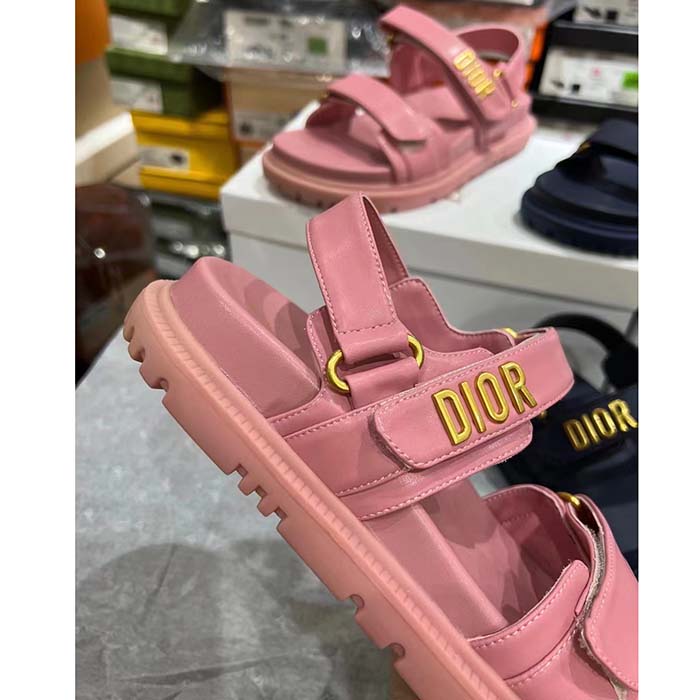 Dior Women CD Shoes DiorAct Sandal Pink Lambskin Gold-Finish Metal Signature