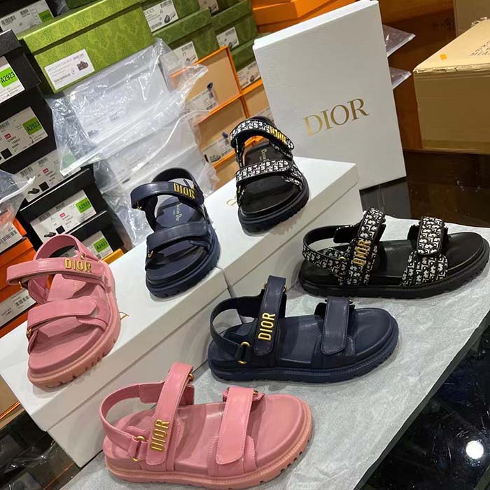 Dior Women CD Shoes DiorAct Sandal Pink Lambskin Gold-Finish Metal Signature