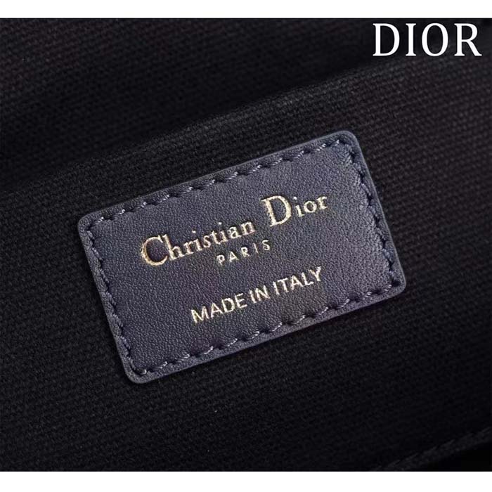 Dior Women Medium CD Signature Vanity Case Blue Oblique Jacquard Leather Handle