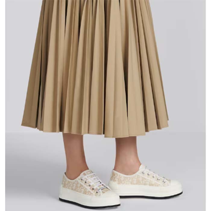 Dior Women Shoes CD Walk’N’Dior Platform Sneaker Gold-Tone Oblique Cotton Metallic Thread Embroidery