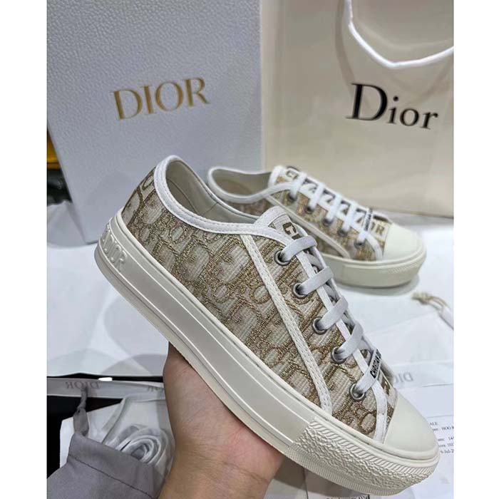 Dior Women Shoes CD Walk’N’Dior Platform Sneaker Gold-Tone Oblique Cotton Metallic Thread Embroidery