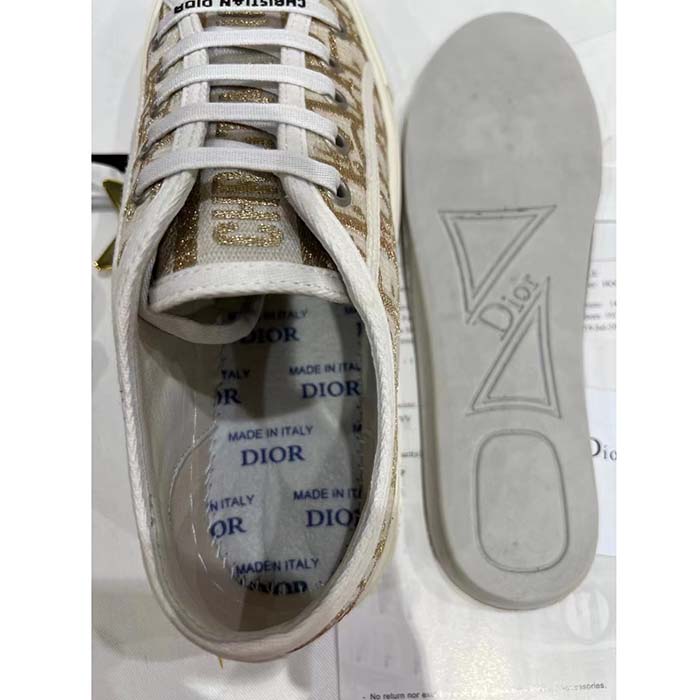 Dior Women Shoes CD Walk’N’Dior Platform Sneaker Gold-Tone Oblique Cotton Metallic Thread Embroidery