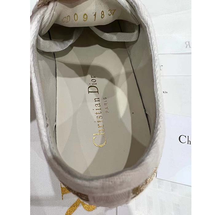 Dior Women Shoes CD Walk’N’Dior Platform Sneaker Gold-Tone Oblique Cotton Metallic Thread Embroidery