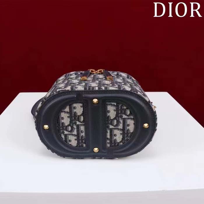 Dior Women Small CD Signature Vanity Case Blue Oblique Jacquard Leather Handle