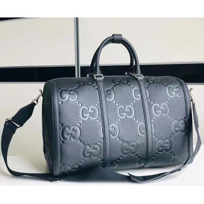 Gucci GG Unisex Jumbo GG Small Duffle Bag Black Leather Zip Closure