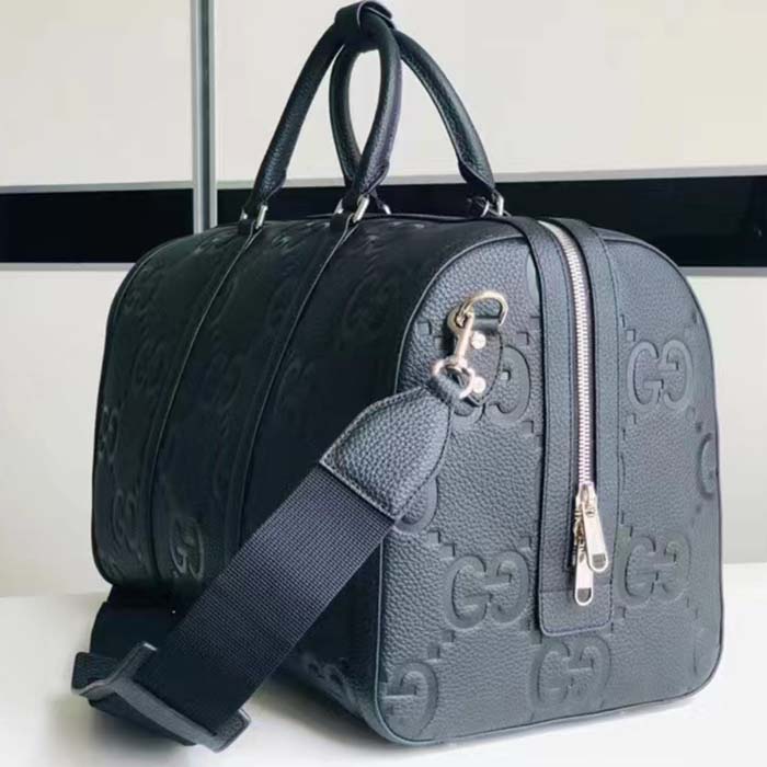 Gucci GG Unisex Jumbo GG Small Duffle Bag Black Leather Zip Closure