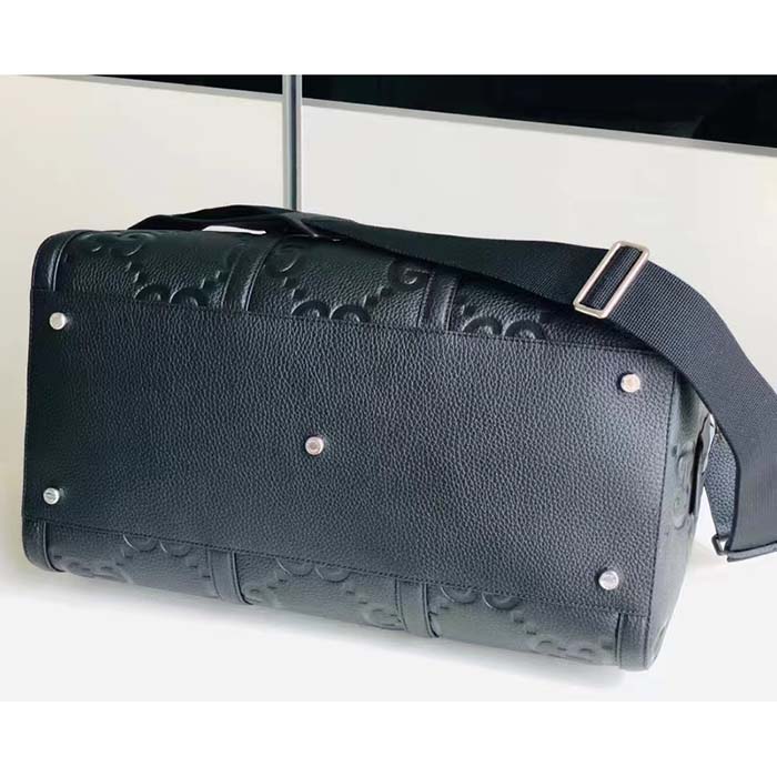 Gucci GG Unisex Jumbo GG Small Duffle Bag Black Leather Zip Closure
