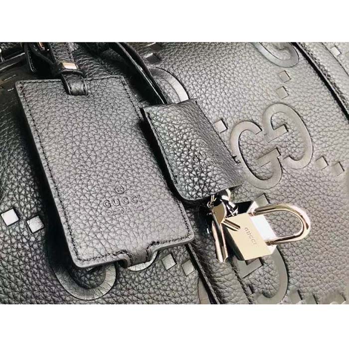 Gucci GG Unisex Jumbo GG Small Duffle Bag Black Leather Zip Closure