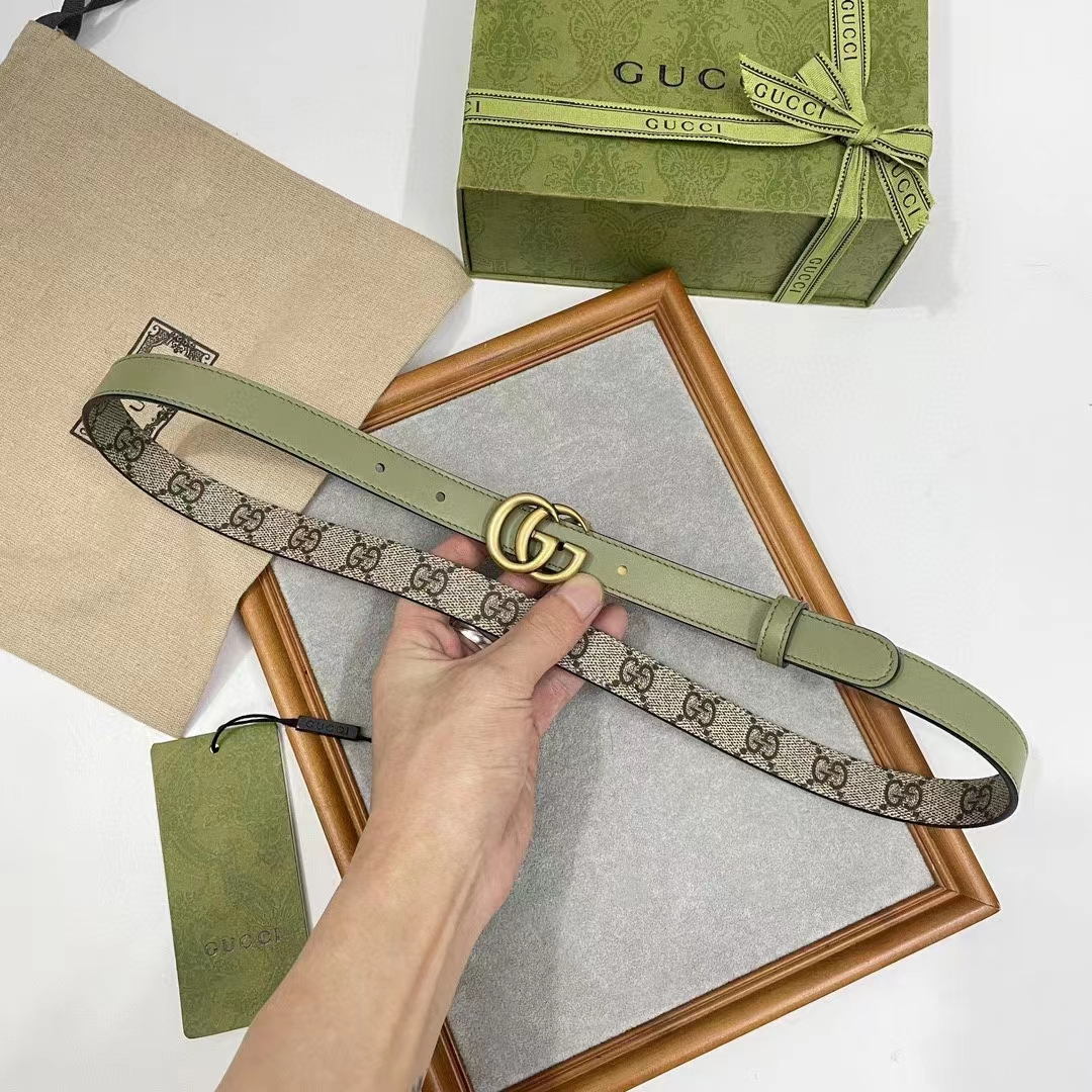 Gucci GG Unisex Marmont Reversible Thin Belt Beige Ebony GG Supreme Canvas