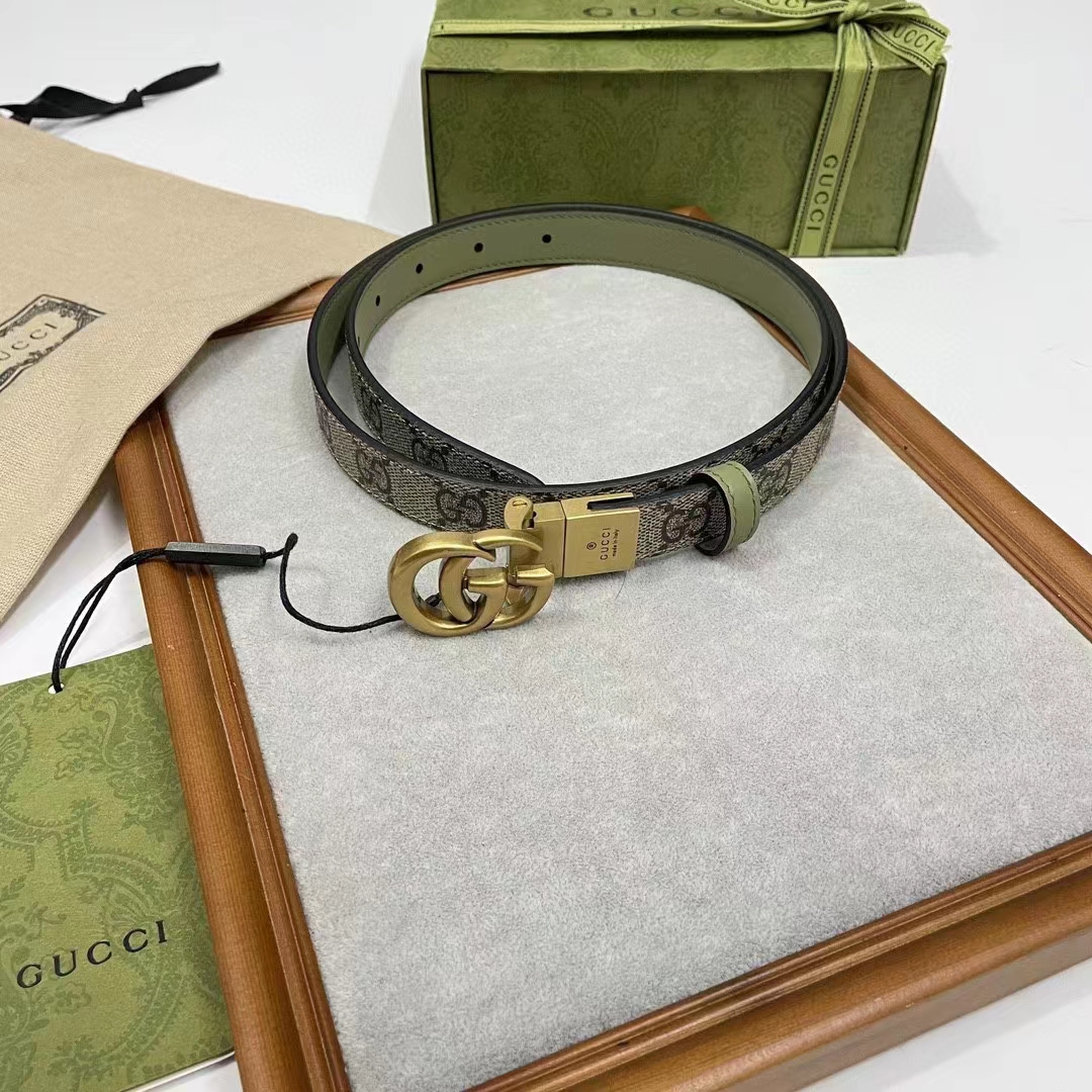 Gucci GG Unisex Marmont Reversible Thin Belt Beige Ebony GG Supreme Canvas