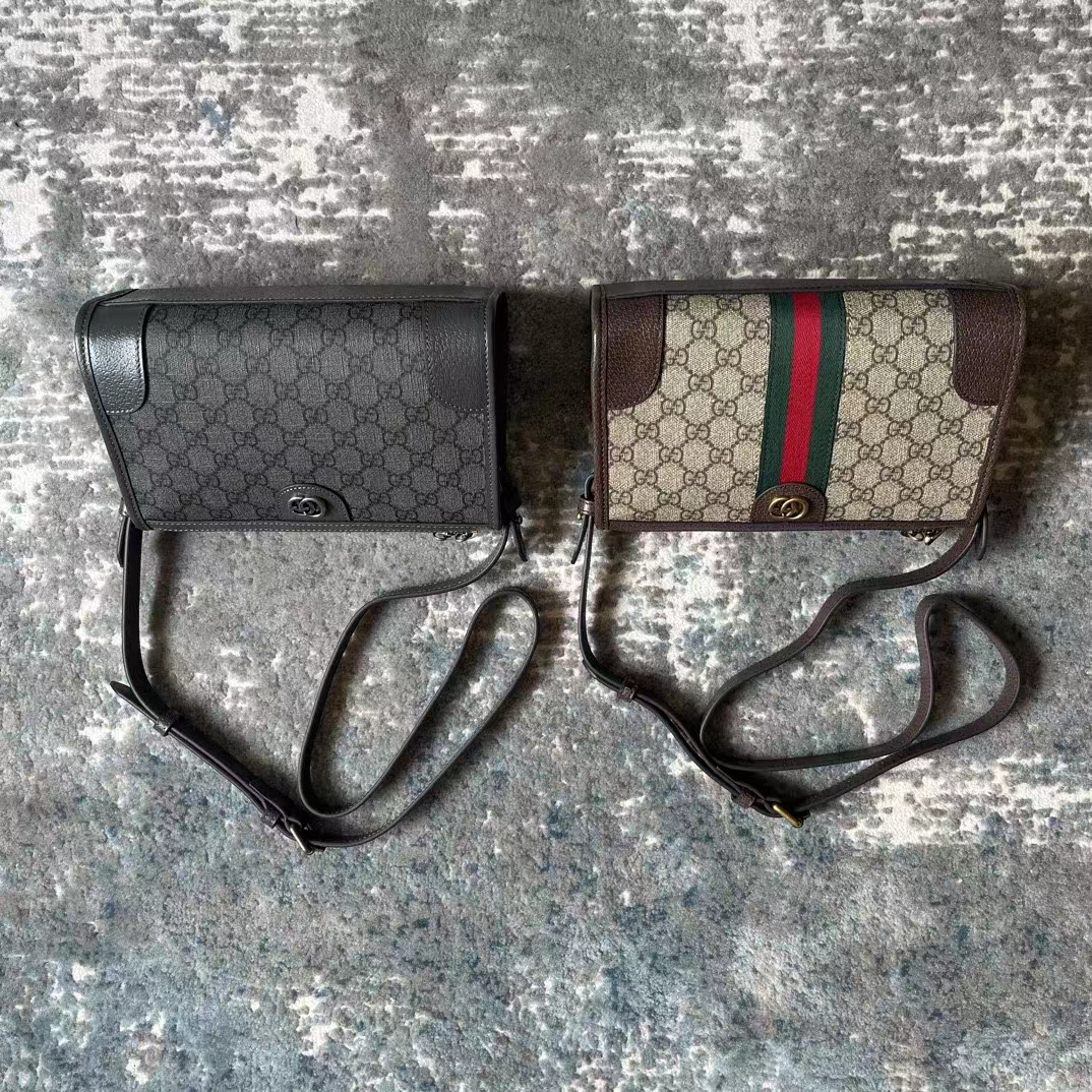 Gucci GG Unisex Ophidia GG Messenger Bag Grey Black GG Supreme Canvas