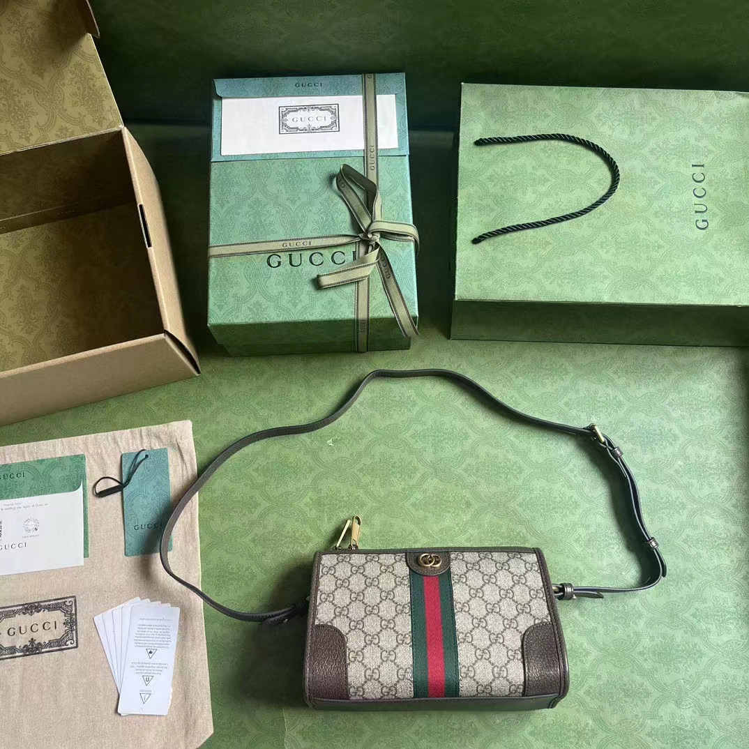 Gucci GG Unisex Ophidia GG Messenger Bag Beige Ebony GG Supreme Canvas