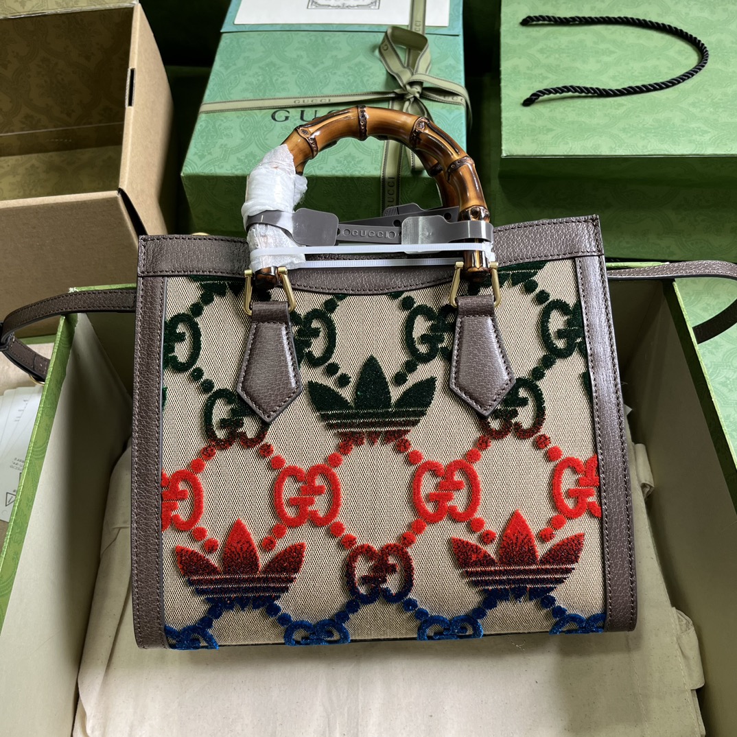 Gucci Unisex Adidas x Gucci Diana Medium Tote Bag Multicolor Velvet GG Trefoil Canvas