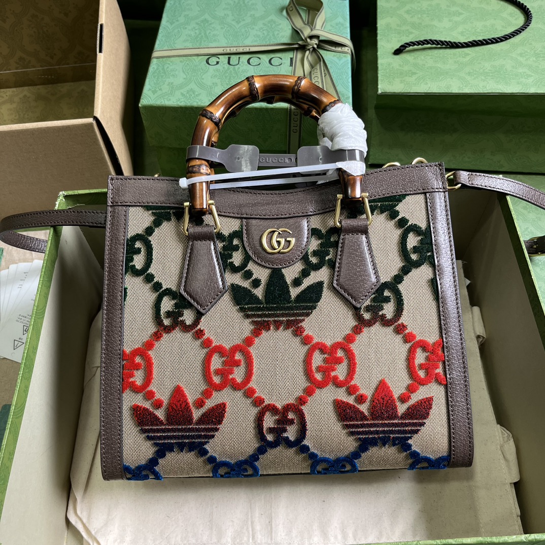 Gucci Unisex Adidas x Gucci Diana Medium Tote Bag Multicolor Velvet GG Trefoil Canvas