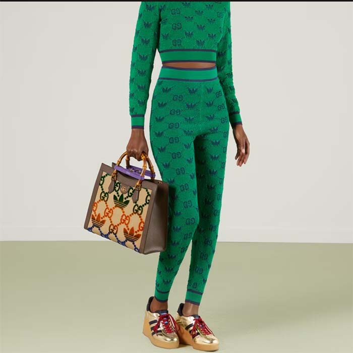 Gucci Unisex Adidas x Gucci Diana Medium Tote Bag Multicolor Velvet GG Trefoil Canvas