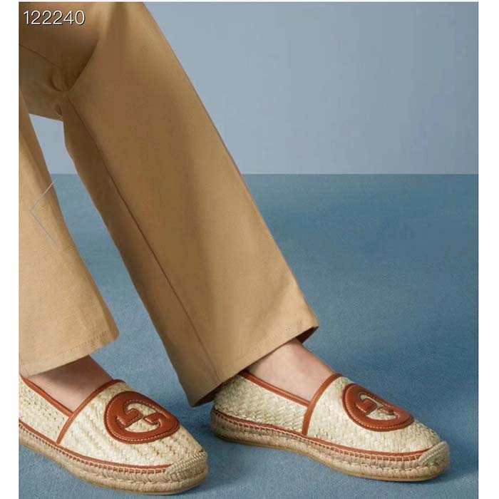 Gucci Unisex GG Interlocking G Espadrille Natural Raffia Leather Round