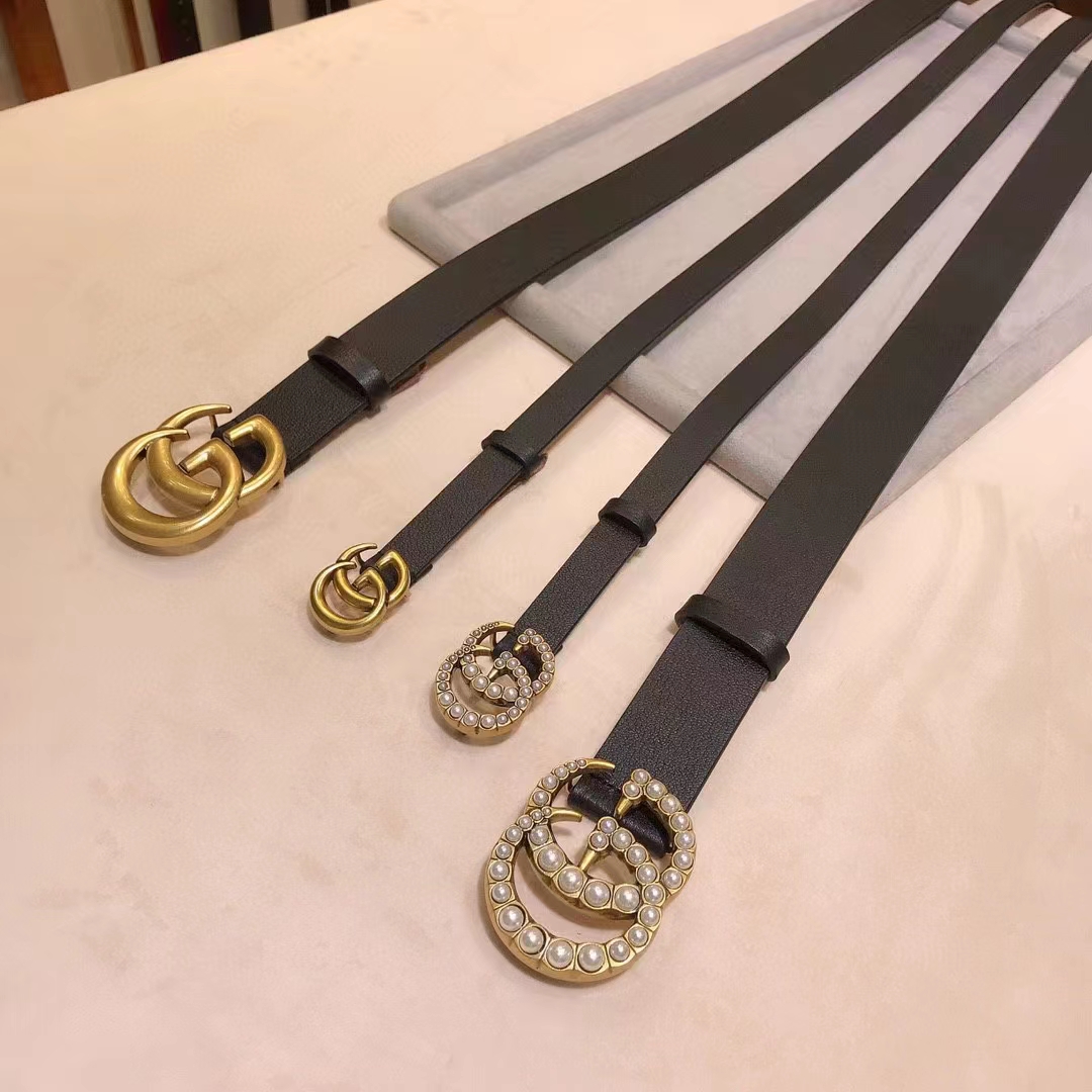 Gucci Unisex Leather Belt with Pearl Double G-Black