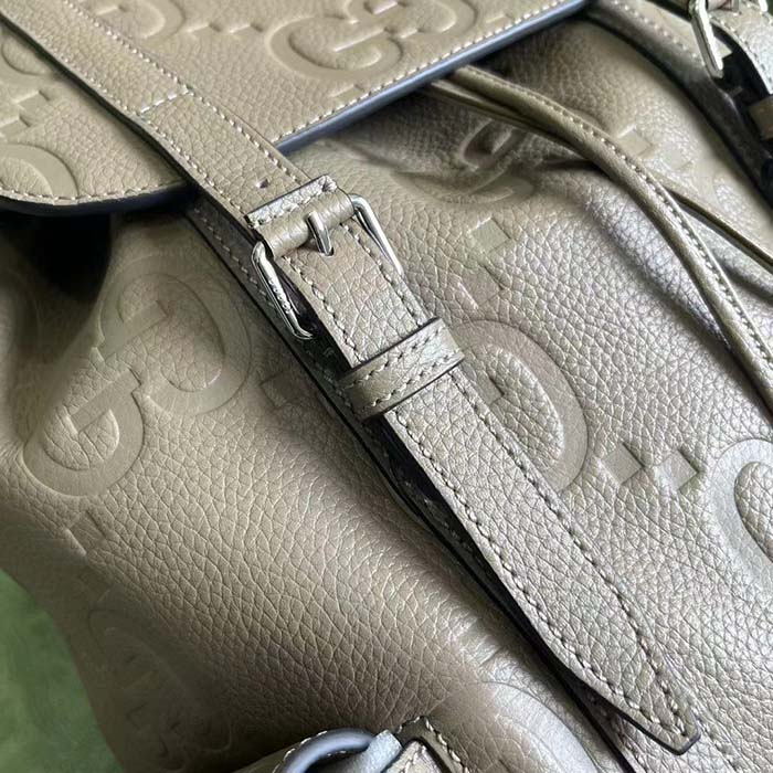 Gucci Unisex Jumbo GG Backpack Taupe Leather Cotton Linen
