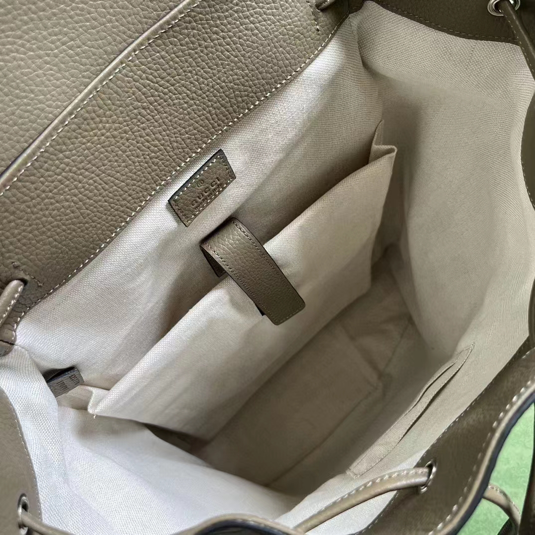 Gucci Unisex Jumbo GG Backpack Taupe Leather Cotton Linen
