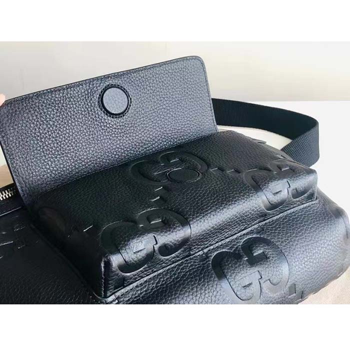 Gucci Unisex Jumbo GG Belt Bag Black Leather Zip Closure