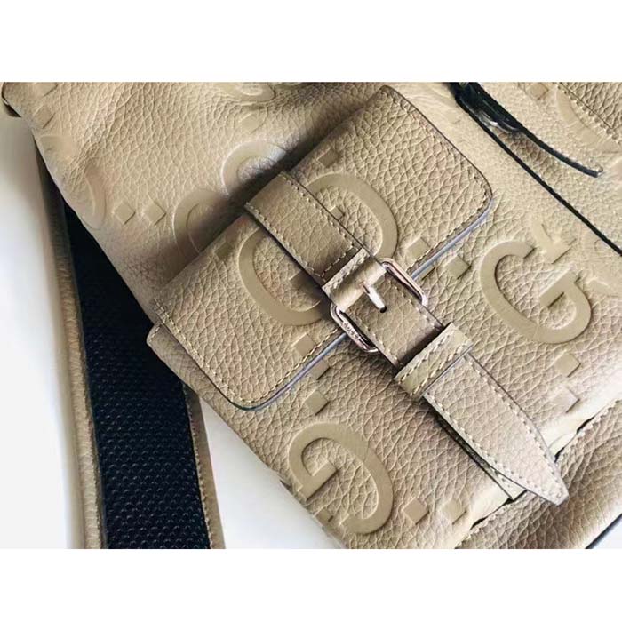 Gucci Unisex Jumbo GG Small Backpack Taupe Leather Cotton Linen Lining