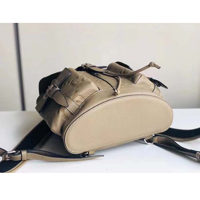 Gucci Unisex Jumbo GG Small Backpack Taupe Leather Cotton Linen Lining
