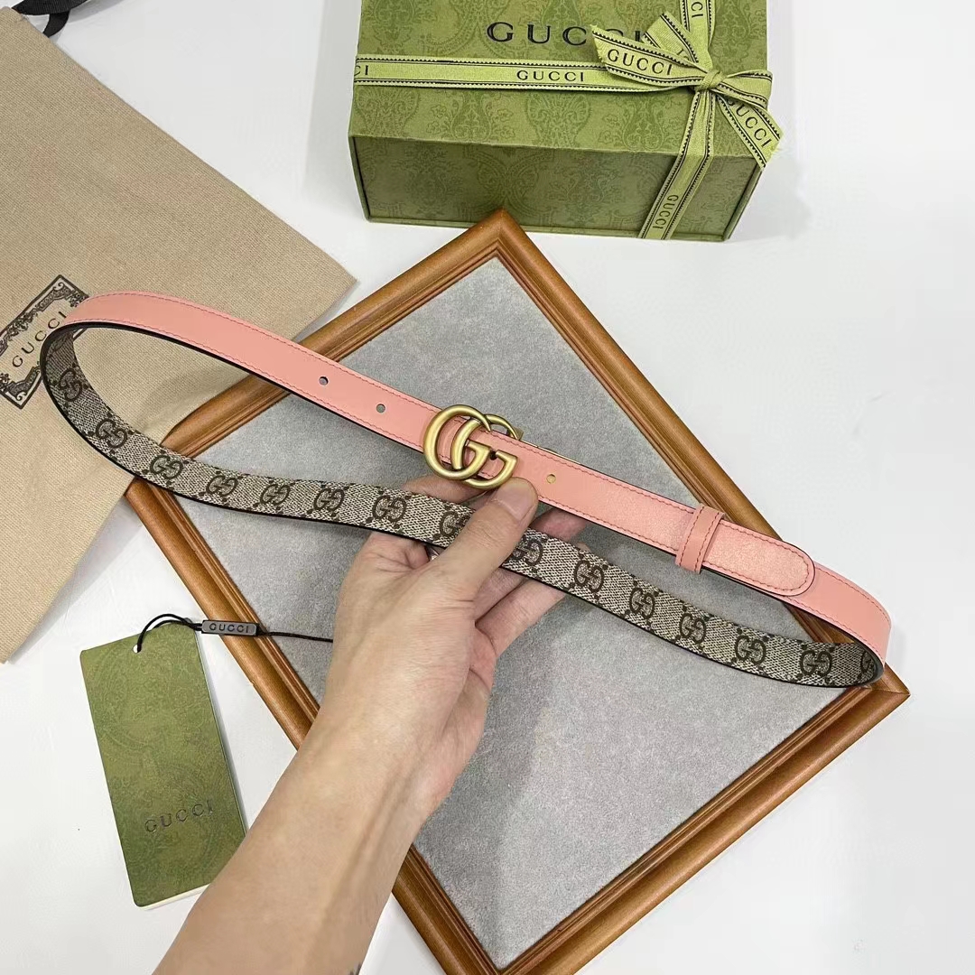 Gucci Unisex Marmont Reversible Thin Belt Beige Ebony GG Supreme Canvas