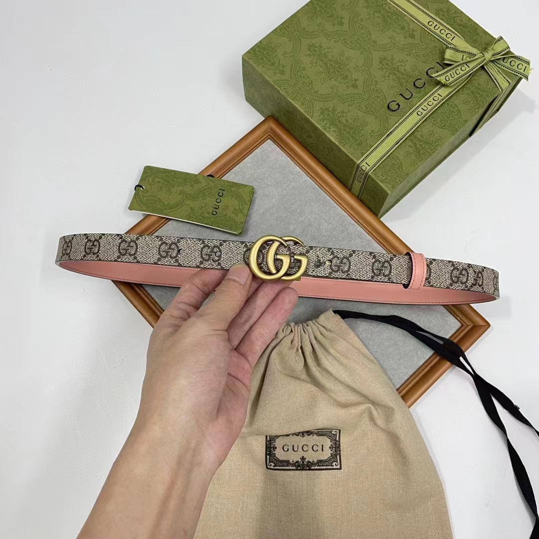 Gucci Unisex Marmont Reversible Thin Belt Beige Ebony GG Supreme Canvas