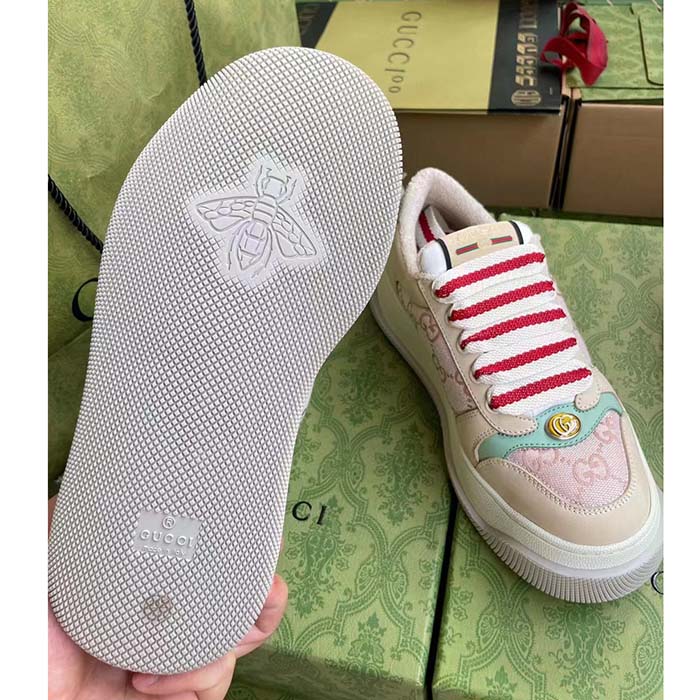 Gucci Unisex Screener Sneaker Pink GG Canvas Bi-Color Chunky Laces