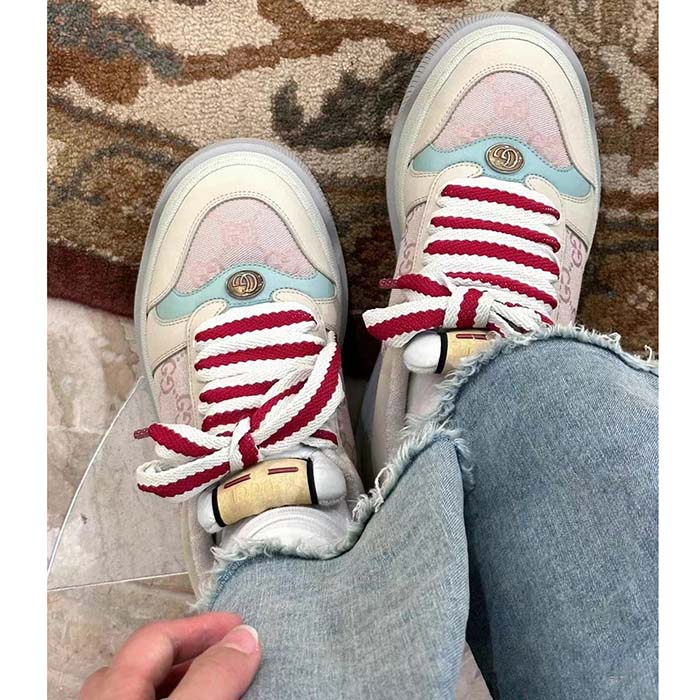 Gucci Unisex Screener Sneaker Pink GG Canvas Bi-Color Chunky Laces