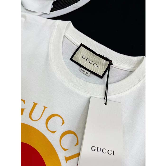 Gucci Men GG Cotton Jersey Printed T-Shirt Off White Crewneck Short Sleeves