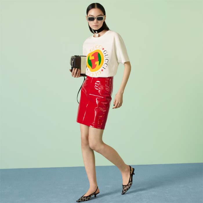 Gucci Women GG Cotton Jersey Printed T-Shirt Off White Crewneck Short Sleeves