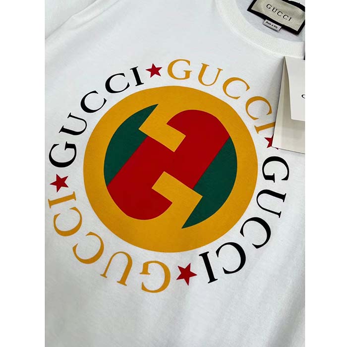 Gucci Men GG Cotton Jersey Printed T-Shirt Off White Crewneck Short Sleeves